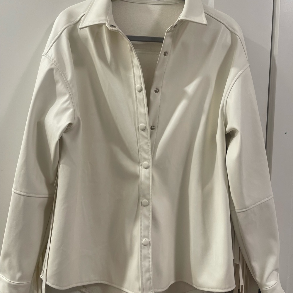 Fringed Faux leather shirt jacket